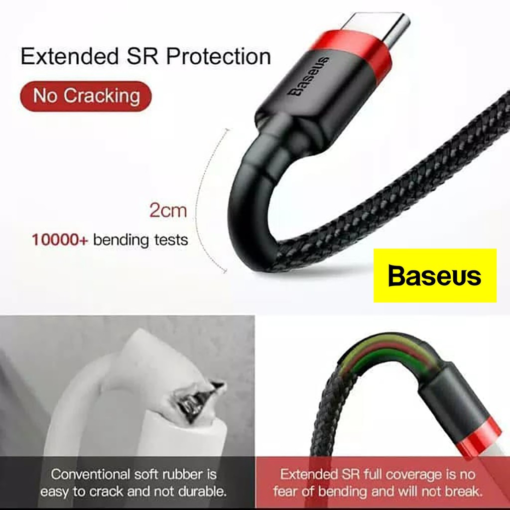 Kabel Data Baseus USB Type C Kevlar Cable Fast Charge 3A QC 3.0