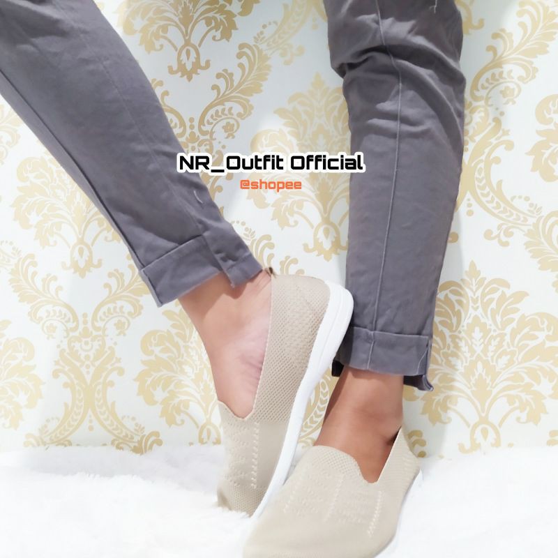 Baggy pants wanita full pinggang karet katun twill stretch melar celana wanita kekinian