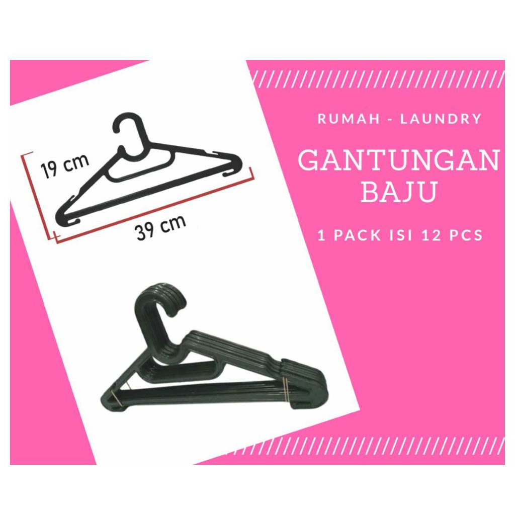 Gantungan Baju Lemari Isi 12 Pcs / Hanger Pakaian Plastik Uk. Besar Doky