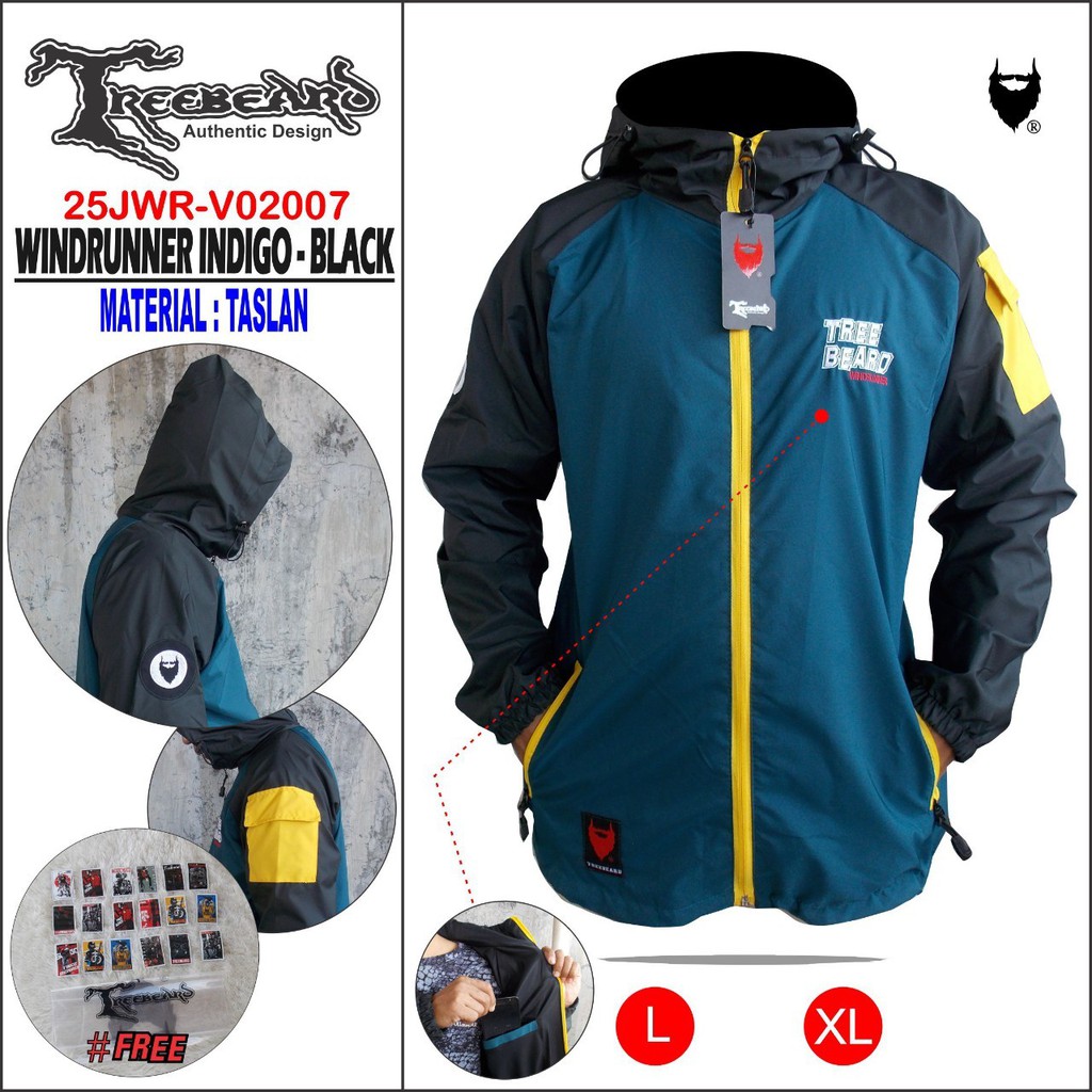 RAPPERWEAR Jaket Gunung TREEBEARD Anti Air / Jaket Pria & Wanita / Jaket Hoodie Outdoor Waterproof-WN INDIGO-BLACK