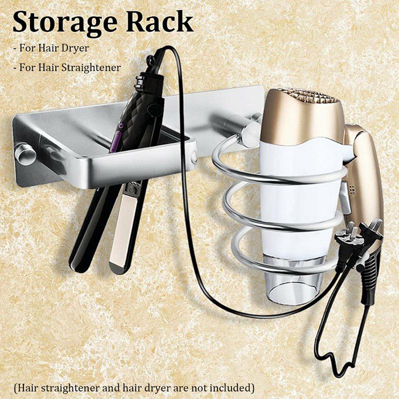 Bracket Blower Aluminium Ruang Multifungsi Curling Iron Rak Penyimpanan Pengering Rambut Holder Rak Dinding Tempel Pelurus Rambut Berdiri Kamar Mandi Organizer