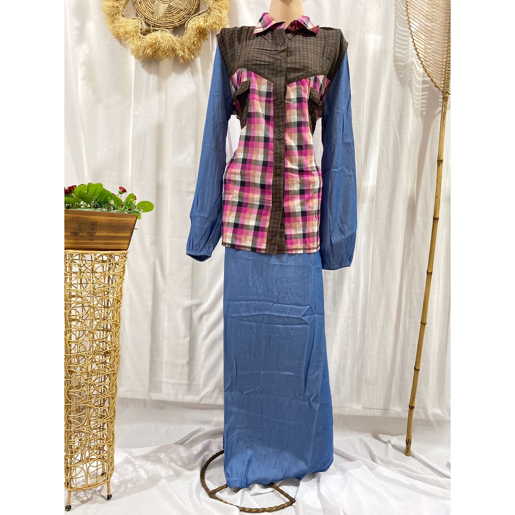 Abaya Dannis Ori Murah SALE Size XXL - Biru Kotak