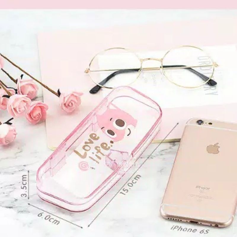 Tempat Case Kotak Kacamata Cover Glass Plastik Transparan Motif Kartun Hewan