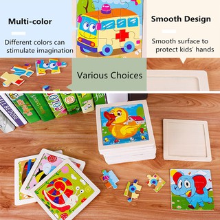 HDY Mini 9pcs Wooden Puzzle Toys Kartun Jigsaw Kayu Blok