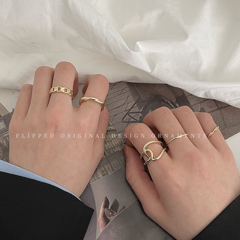 Set Cincin Bentuk Geometrik Bahan Logam Gaya Elegan Untuk Aksesoris Perhiasan Wanita