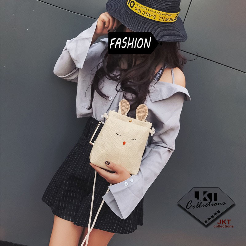 JKT Tas Import Cute Linen Rabbit / Tas Sling Bag Kelinci / Tas Kanvas Kelinci / Tas Fashion