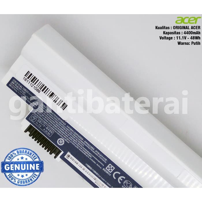 Baterai Acer Aspire One 722 522 D255 D260 D257 AL10B31 Putih Original