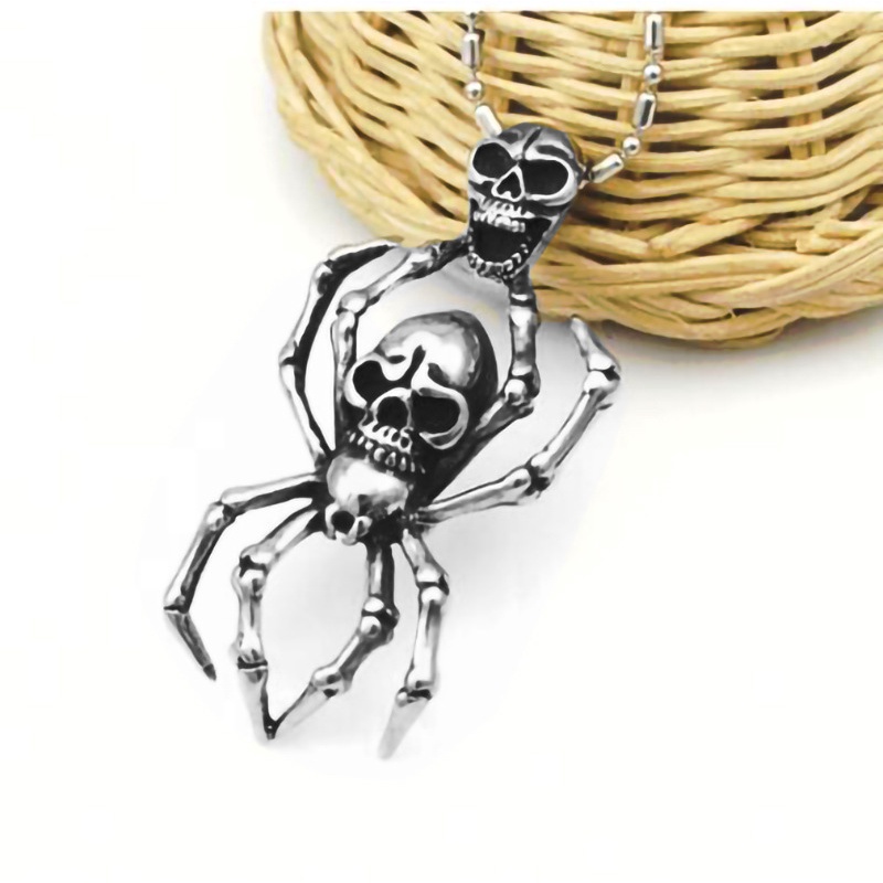 Punk Skull Spider Stainless Steel Pendant Necklace Exaggerated Men's Trendy Jewelry