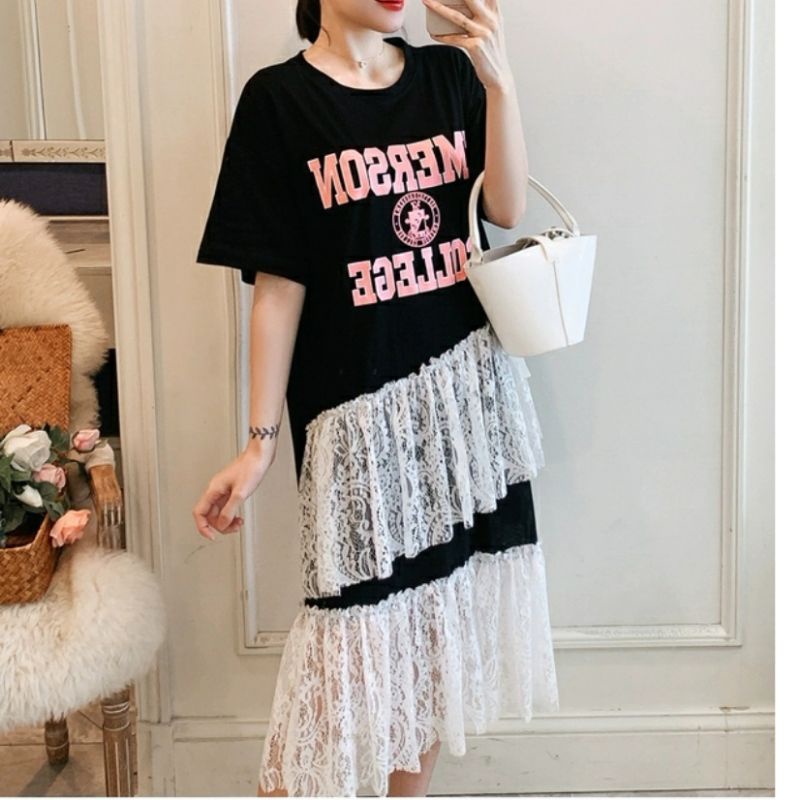 MDLV ~ 86282# Dakota Drop Waist Dress Dress Lace Dress Korea Premium Import Fashion Import