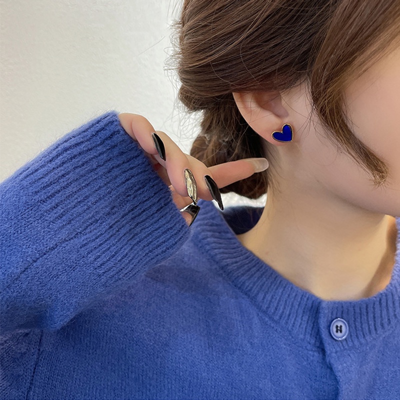 Anting Stud Bentuk Hati Warna Biru Untuk Wanita