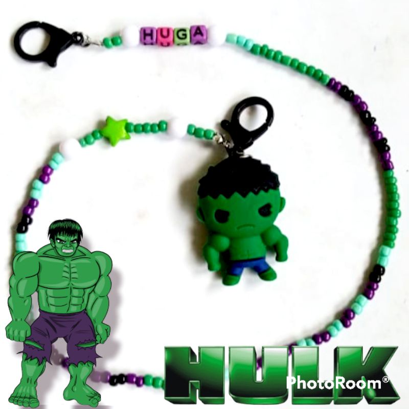 Kalung masker anak tema HULK (ada boneka/bandulnya) / Strap masker anak bisa request nama/warna/motif