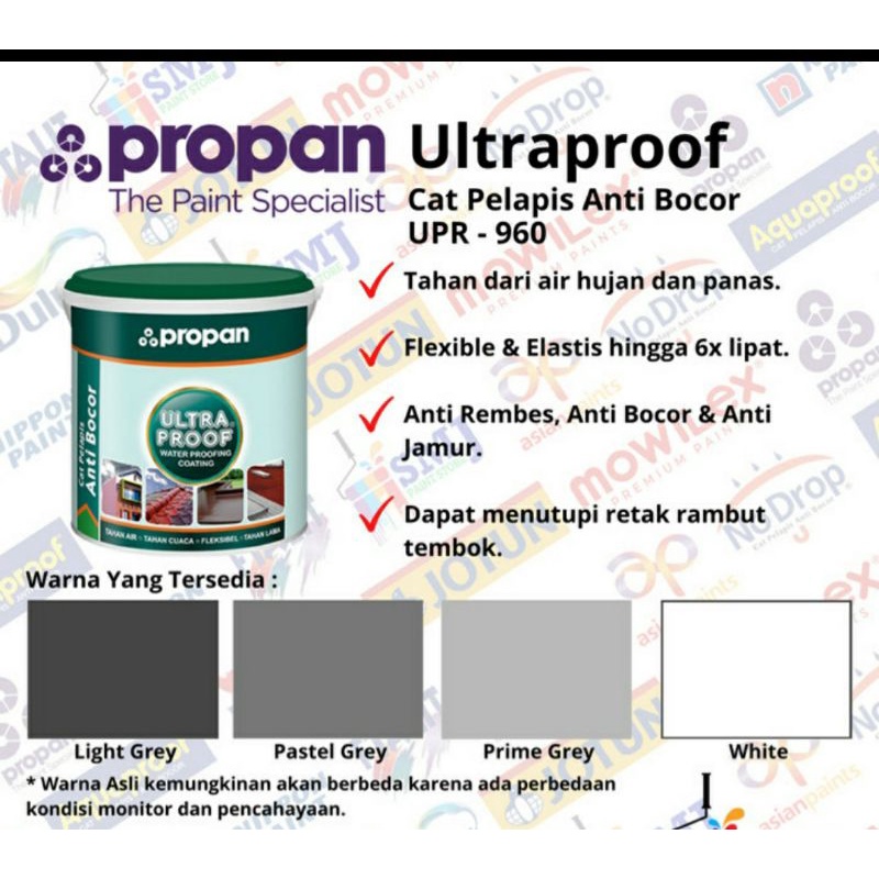 Jual Cat Pelapis Anti Bocor Propan Ultraproof Warna Abu Light Grey Uk 4kg Shopee Indonesia 4228