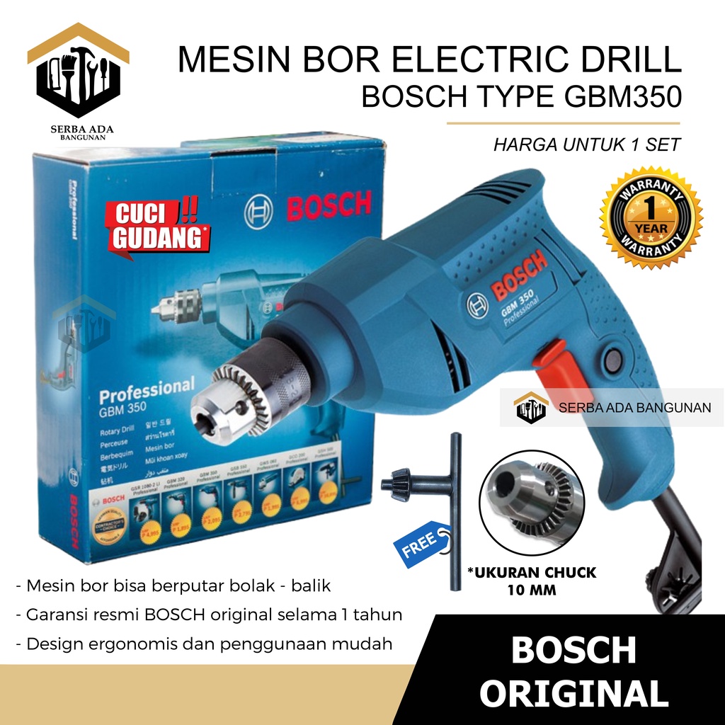 Mesin Bor Tangan Bosch GBM350 Electrical Drill Bor Besi 10mm Bagus Original