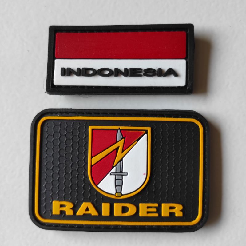 patch rubber logo raider tni + bendera indonesia kecil satu set/rubber patch tni/karet