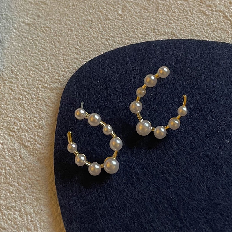 Anting Stud Bentuk C Aksen Mutiara Bahan S925 Untuk Aksesoris