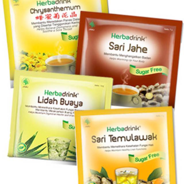 

Herba drink (Sari jahe, crysanthimum,Lidah buaya, sari temulawak) per box isi 5 sachet