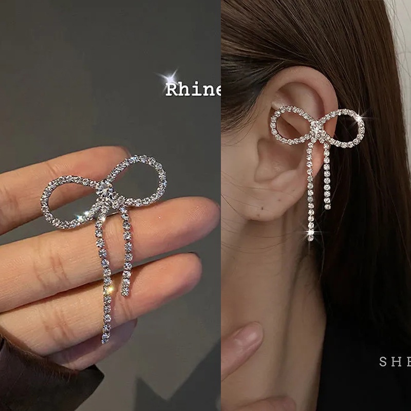 Anting Klip Desain Pita Full Berlian Imitasi Elegan Untuk Wanita