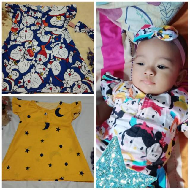 MURAH BANGET BAHAN ADEM 1 SET DRESS BAYI DAN BANDANA / DRESS BAYI MURAH / DASTER BAYI DAN ANAK