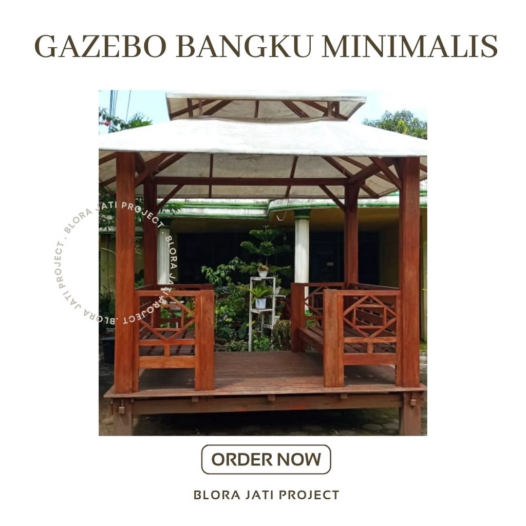 Gazebo Bangku Minimalis Saung Modern Kayu Jati Blora