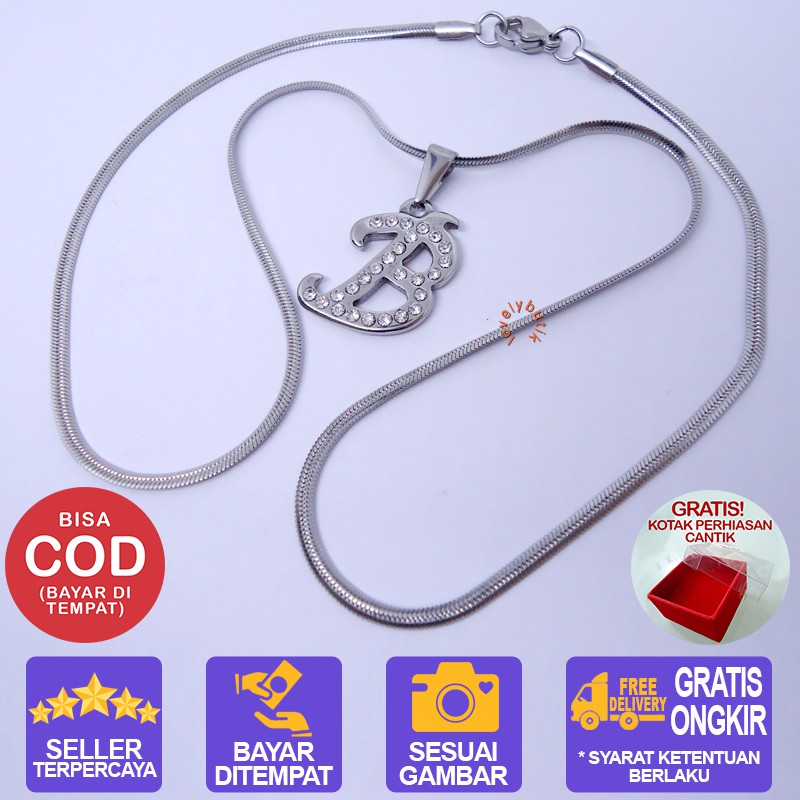 Lovelybutik Honey Kalung Huruf Titanium Anti Karat Inisial B Uk 45 cm BONUS KOTAK PERHIASAN