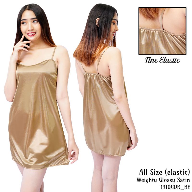 Daster wanita sexy Midi dress tanktop satin allsize gold 1310GDR