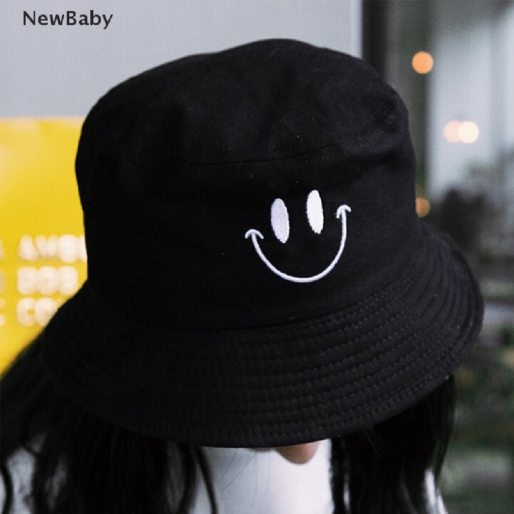 Topi Nelayan Pelindung Matahari Motif Bordir smiley Gaya Korea Untuk Pasangan