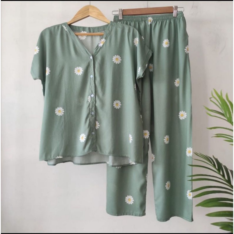 PIYAMA KANCING HITS NON KERAH/V-NECK PIYAMA KANCING BUSUI | PIYAMA RAYON | HOMEWEAR-NK AG