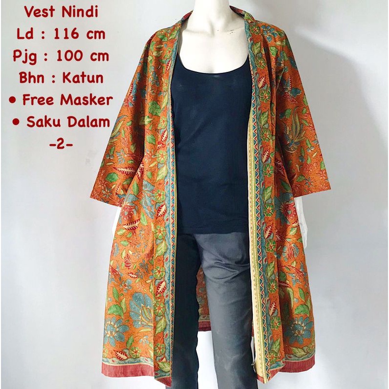 Vest Nindi batik solo outer lengan atasan kerja blazer wanita