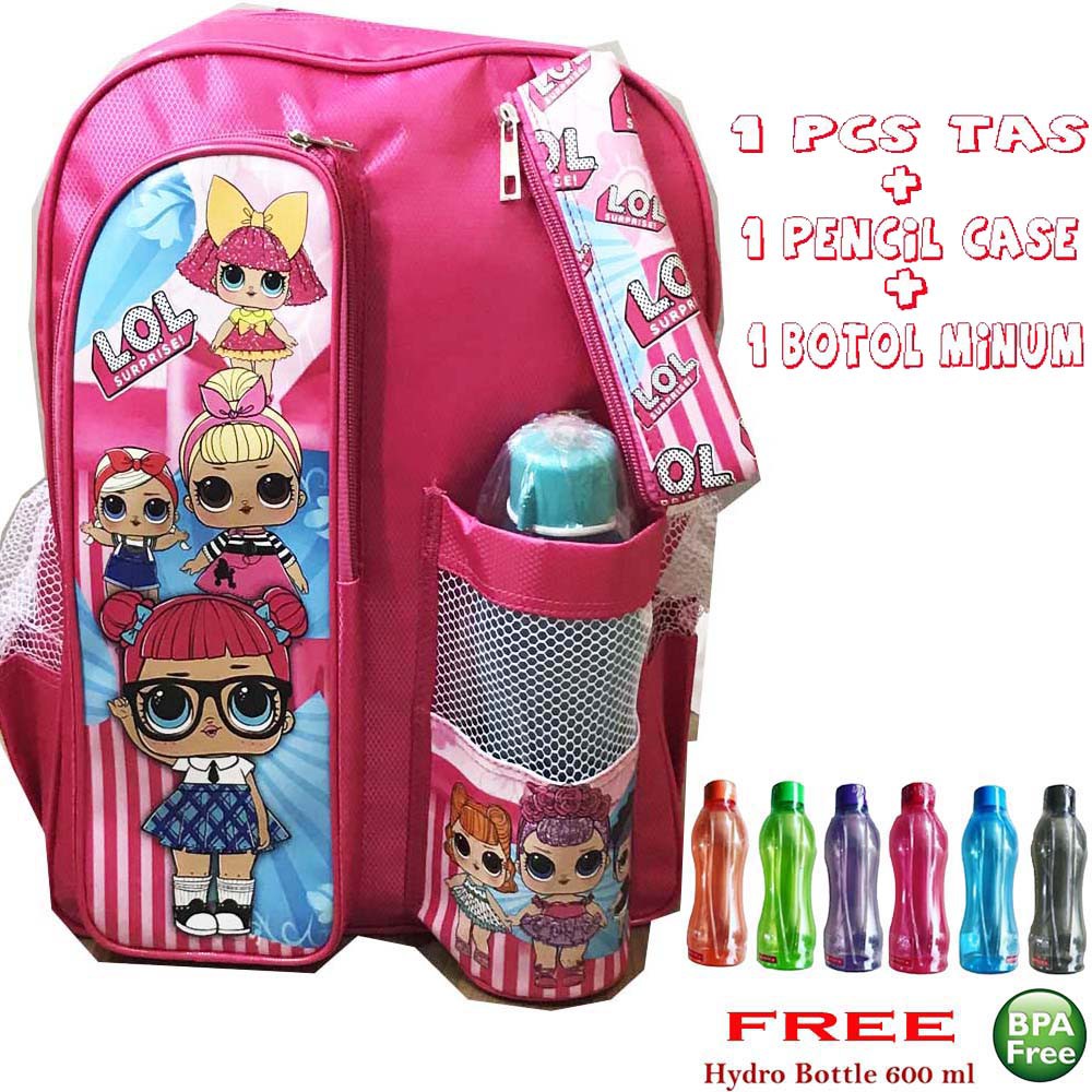 Sale Lebaran ~ Tas Ransel Anak Sekolah SD + Botol Minum + Kotak Pensil ANAK ANAK MOTIF Frozen Transformer Optimus Prime helo kity Spiderman Tas botol SD