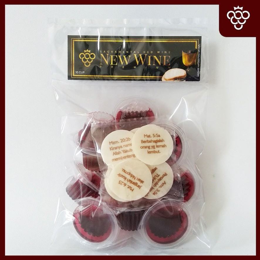 

Minuman Perjamuan Kudus Cup Premium + Hosti Ayat Kecil - Isi 10 Cup New Wine