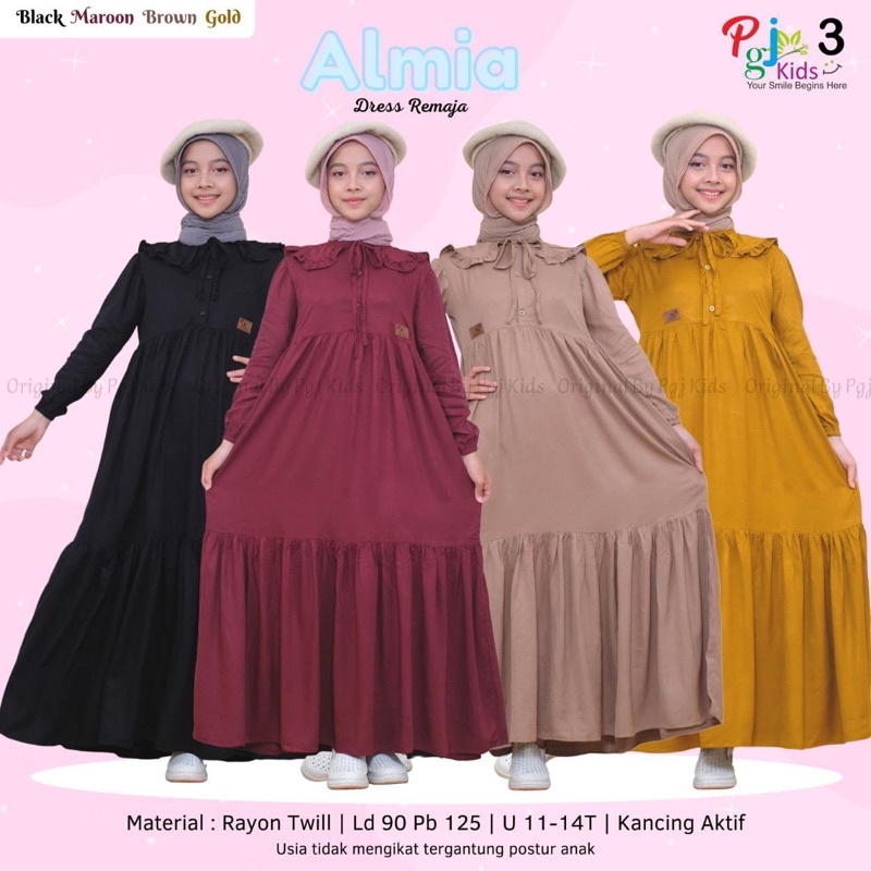 [BISA COD] ALMIA DRESS REMAJA USIA 11-14 TAHUN MATT RAYON TWILL PREMIUM POLOS GAMIS ANAK MURAH GOOD 