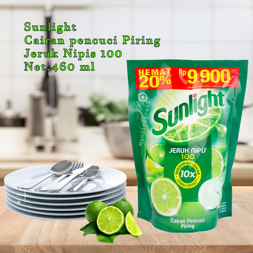 Cairan pencuci Piring *Sunlight * Jeruk Nipis 100 * 10x lebih  cepat * Net.460 ml