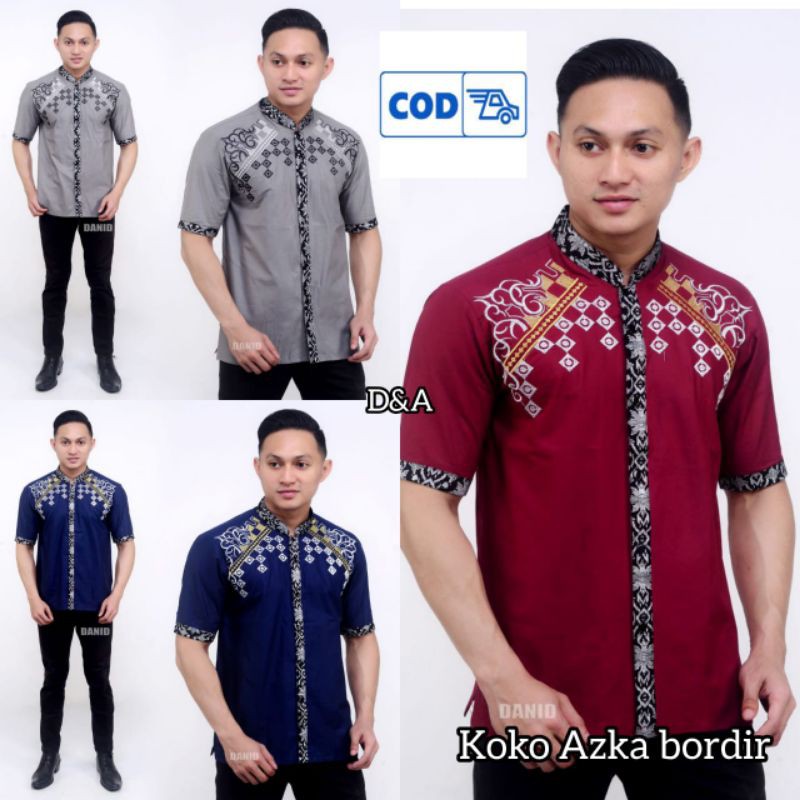 BAJU KOKO PRIA LENGAN PENDEK / KEMEJA KOKO PRIA LENGAN PENDEK / BAJU KOKO PRIA BORDIR LENGAN PENDEK