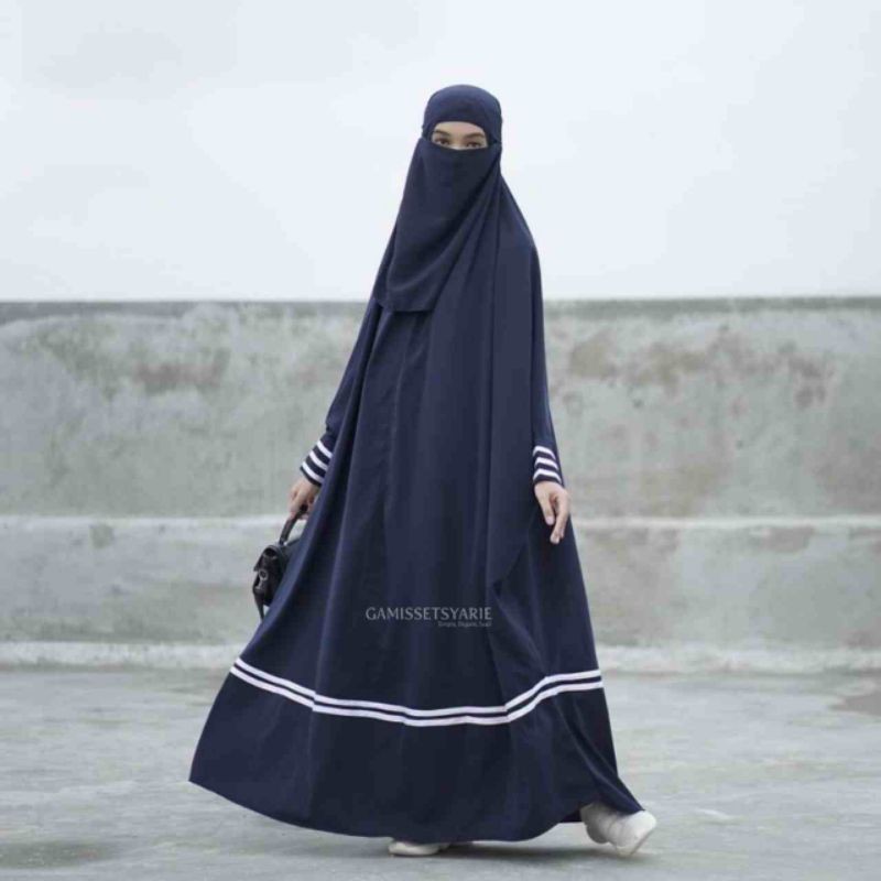 Long Khimar List Floor Length Overhead Kerudung Jumbo Nonpet Sebetis Semata Kaki Wolfis Jetblack
