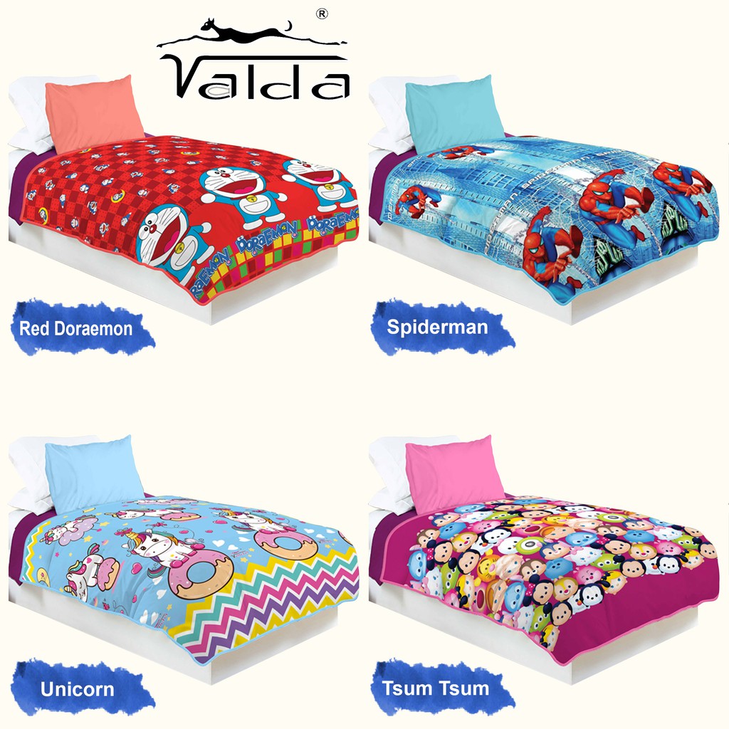 Selimut Valda Sutra Rotary 150x200 Doraemon Hello Kitty Frozen Keroppi LOL Mickey Tsum Unicorn Pony-3