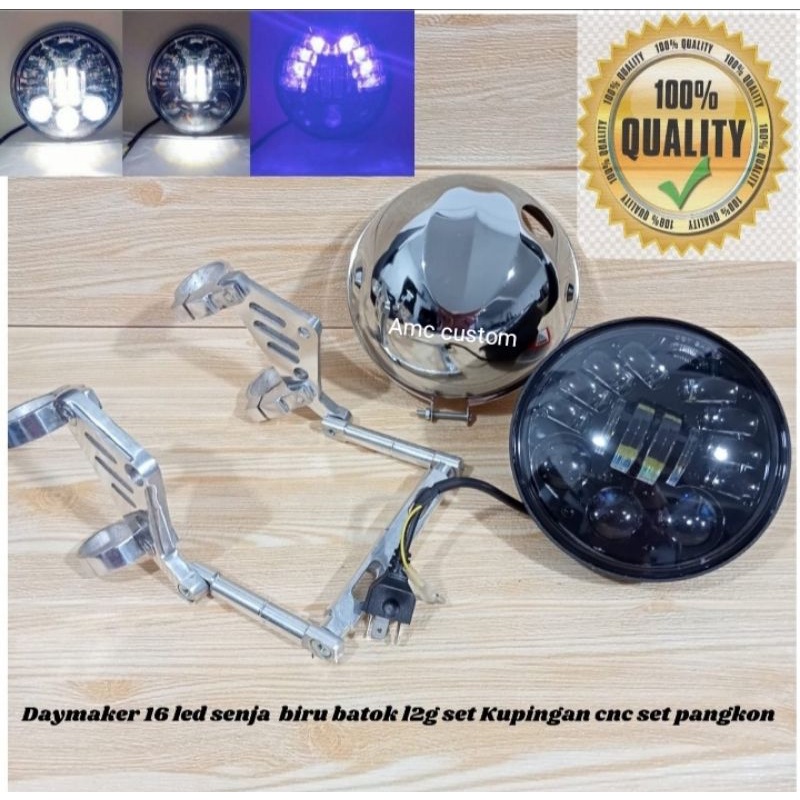 Jual Headlamp Daymaker Senja Biru Set Dudukan Lampu Dan Batok Lampu Inch Shopee Indonesia