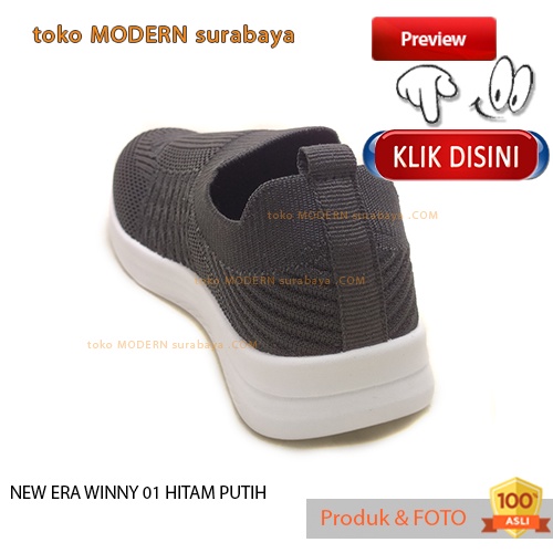 Sepatu anak casual slip on kain rajut NEW ERA WINNY 01 HITAM PUTH