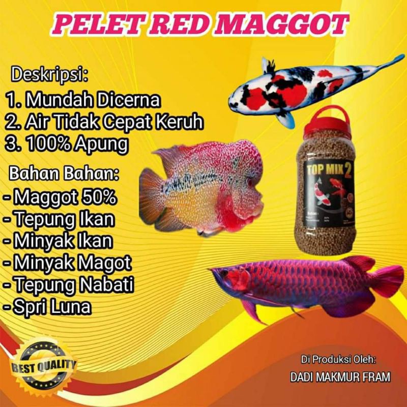 1KG PELET MAGGOT MAGOT TOP MIX2 ALL SIZE 1,2,3,5MM PAKAN IKAN KOI LOUHAN OSCAR MAS KOKI AROWANA DLL