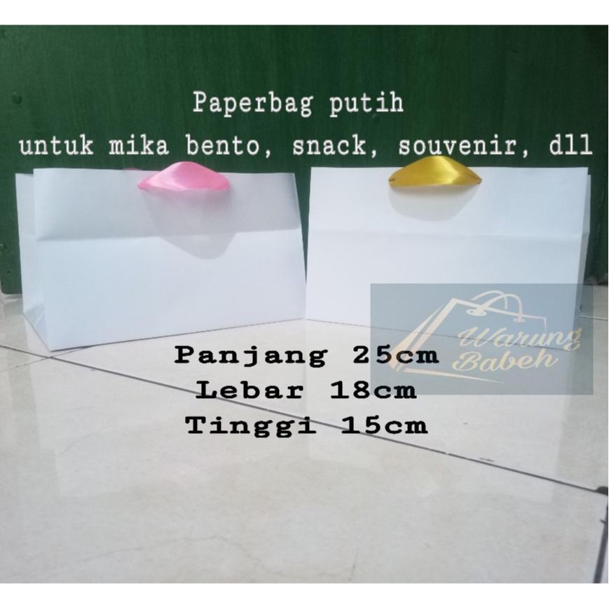 

Paperbag Putih untuk mika bento, hampers, brownies, snacks, souvenir dll Harga untuk 10 Pcs