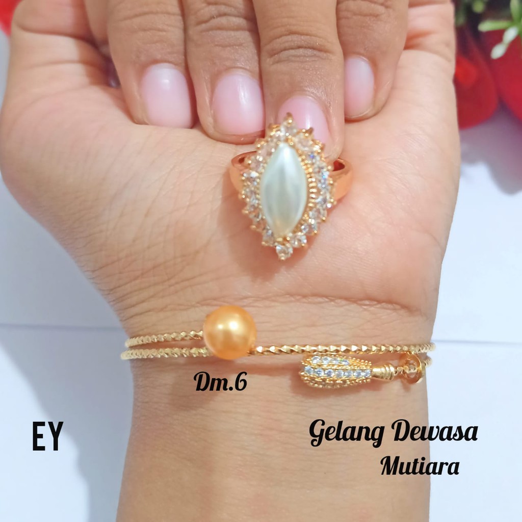 Gelang TITANIUM Dewasa Mutiara free Cincin Mutiara Gold dan Silver limited edition (COD)