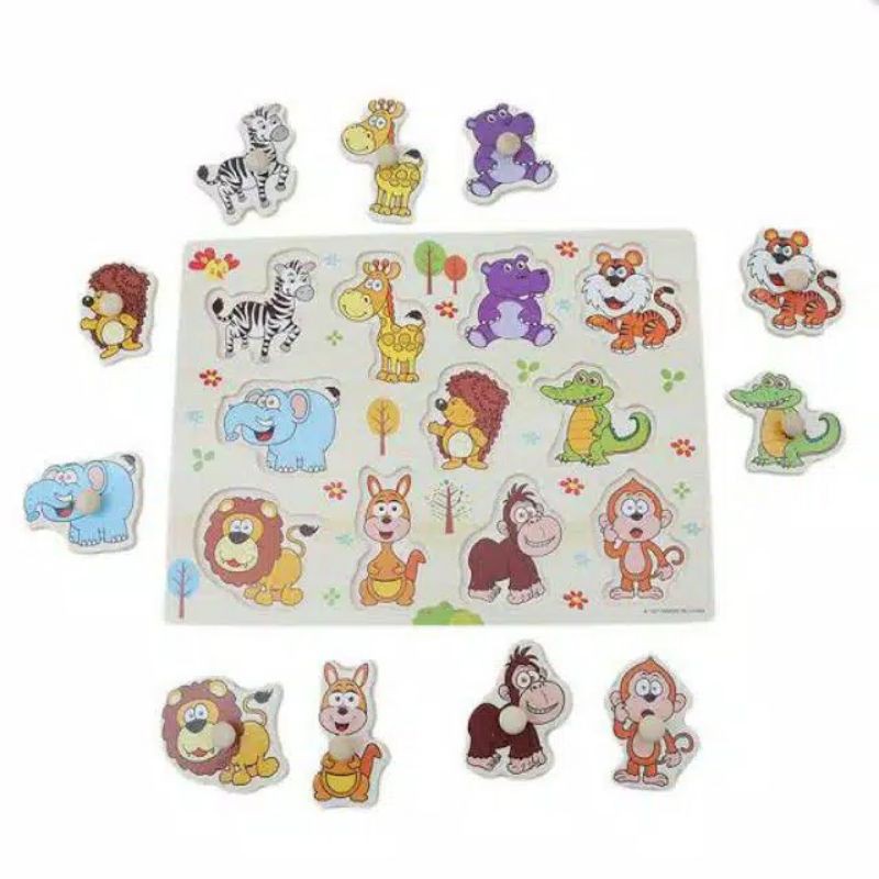 Puzzle Knop Kayu Premium Animal / Hewan Mainan Edukasi