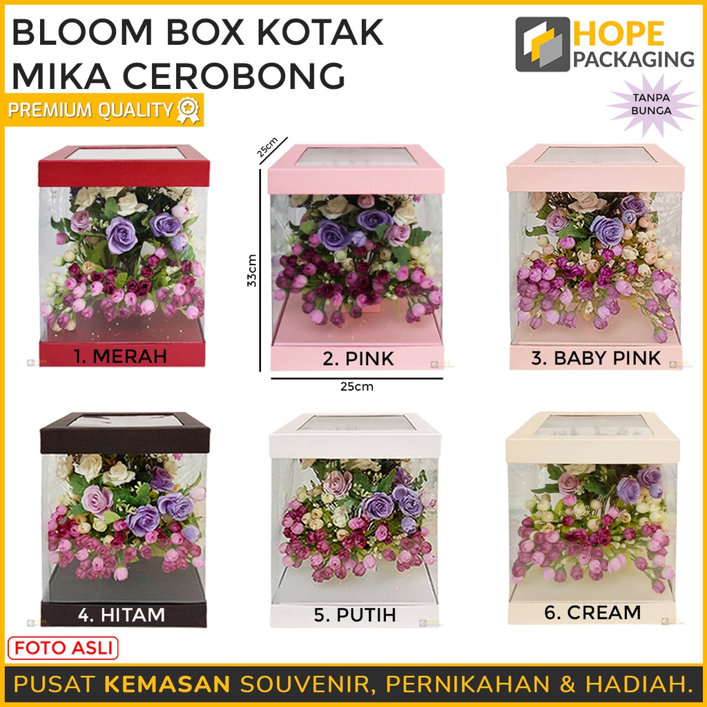 Bloom Box Kotak Mika Cerobong Lebaran /  Natal / Tahun Baru Kotak Kado Transtparant Kotak Bunga Hampers Square