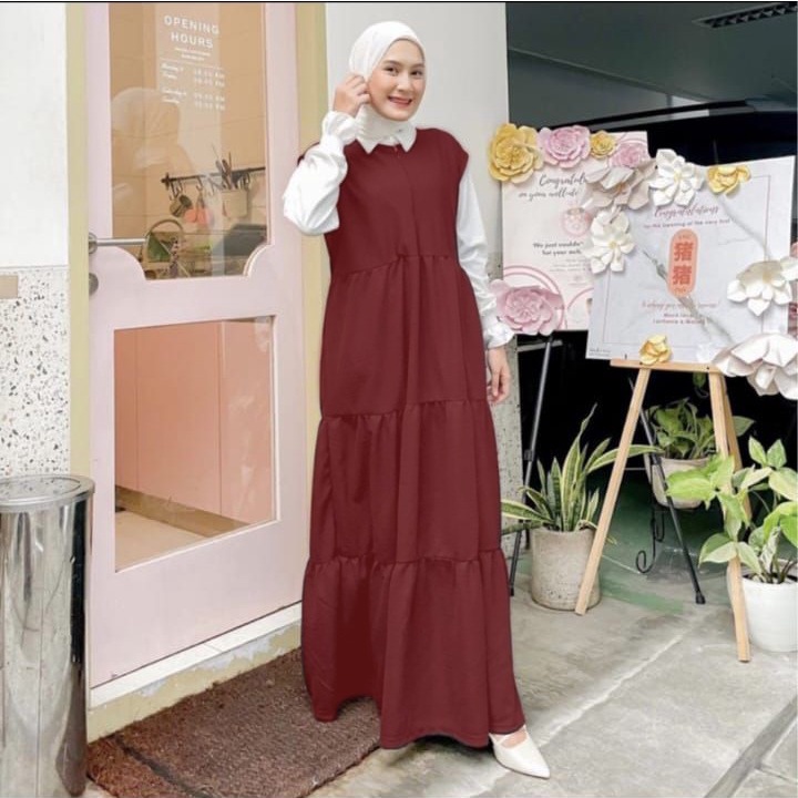 INNER DRESS/LONG DRESS TANPA LENGAN/BAHAN CREPE SHAKILA/MAXI DRESS FLARE WANITA