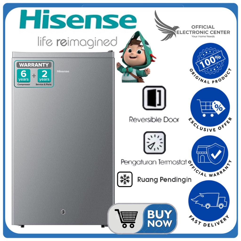 HISENSE KULKAS 1 PINTU 110L RR120D4IGN SUPER COOLING LOW WATT LEMARI ES PORTABLE HISENSE