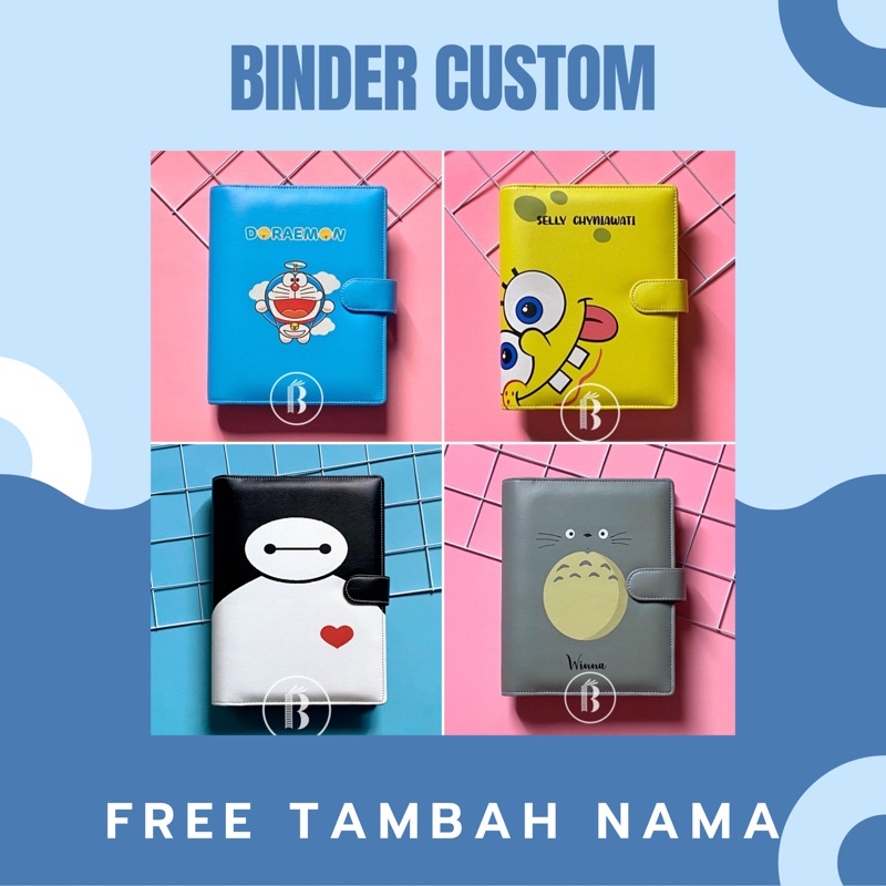 

Binder CUSTOM Motif Spongebob totoro baymax doraemon FREE Tambah nama 20ring A5 26ring B5 6ring A6
