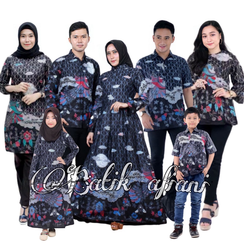 Batik Couple Keluarga Sania Ruffle Ori Ndoro Jowi Dnt Motif Rembulan Abu