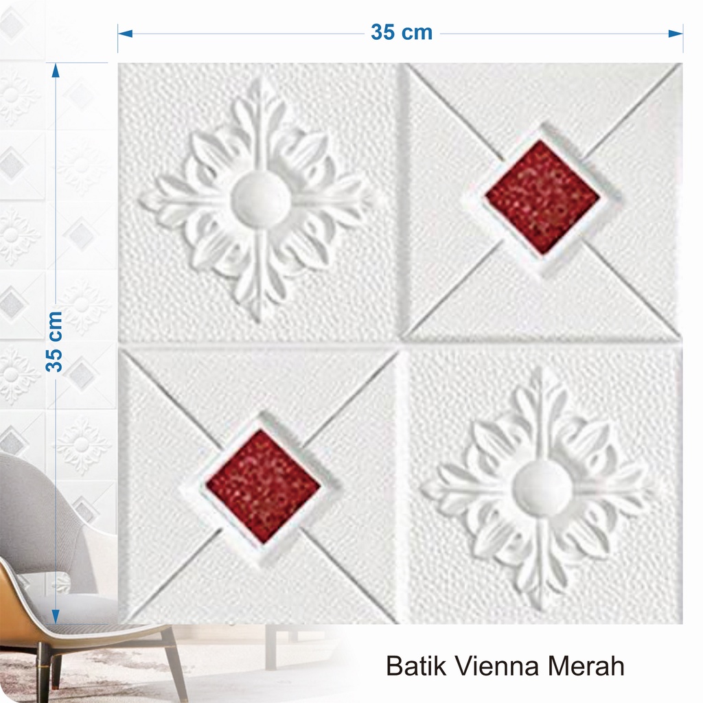 PROMO WALLPAPER FOAM 3D MOTIF BATIK KRISTAL Classic 35X35 / Wallpaper Sticker Dinding Plafon Emboss-BTK VIENNA MERAH