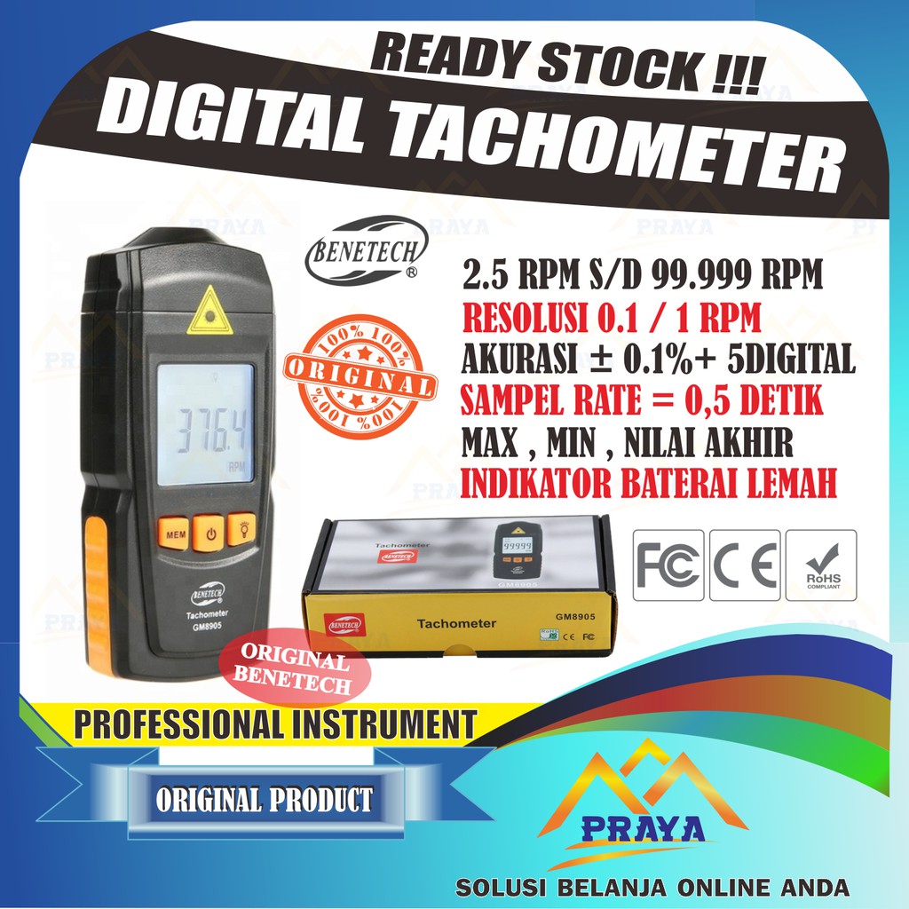 Tachometer GM8905 Alat Ukur Putaran Laser Digital Tester RPM Meter