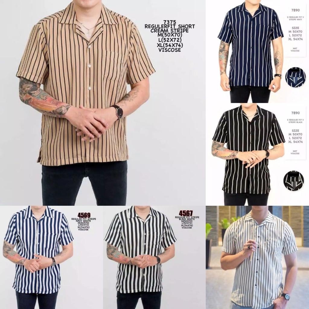 KEMEJA SALUR STRIP GARIS-GARIS LENGAN PENDEK