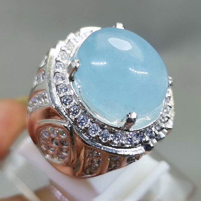 Batu Permata natural Aquamarine Ring Perak Ori